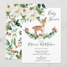 Marfil White Floral Deer Fawn Woodland Baby Shower