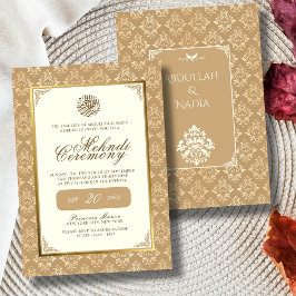 Invitación Marfil y Oro Damask Elegancia Boda Musulmana Mehnd