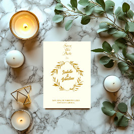 Invitación Marfil y Oro Oscuro Diamante Ahorra la Fecha Boda