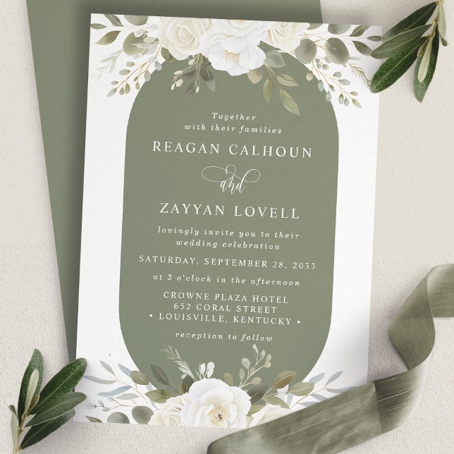 Invitación Marfil Y Sage Elegante Boda Floral (Subido por el creador)