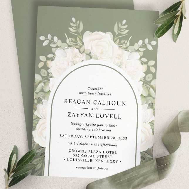 Invitación Marfil Y Sage Elegante Boda Floral De Arco (Subido por el creador)