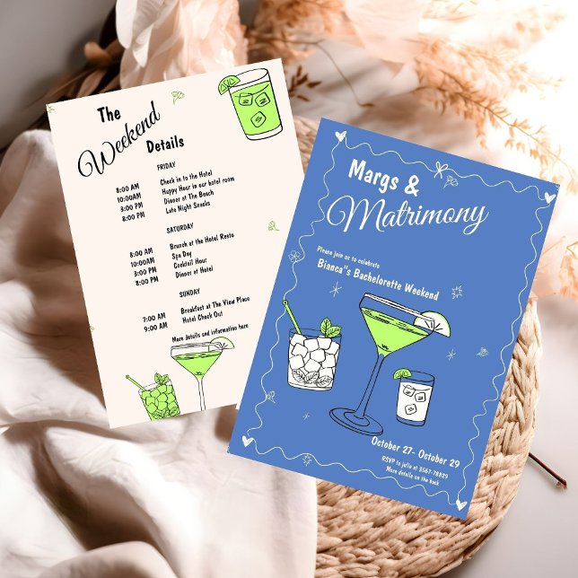 Invitación Marg & Matrimony Bachelorette Weekend Itinerario (Subido por el creador)