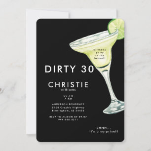 Invitación Margarita 30.ª fiesta de cumpleaños negro sorpresa