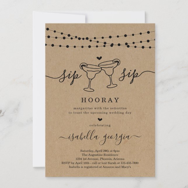 Invitación Margarita Bridal Shower o Bachelorette Party (Anverso)