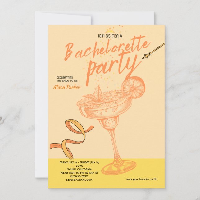 Invitación Margarita Cocktail Bachelorette (Anverso)