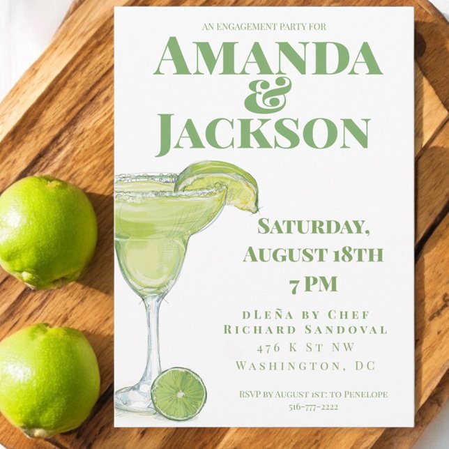 Invitación Margarita Cocktail Watercolor Engagement Party (Subido por el creador)