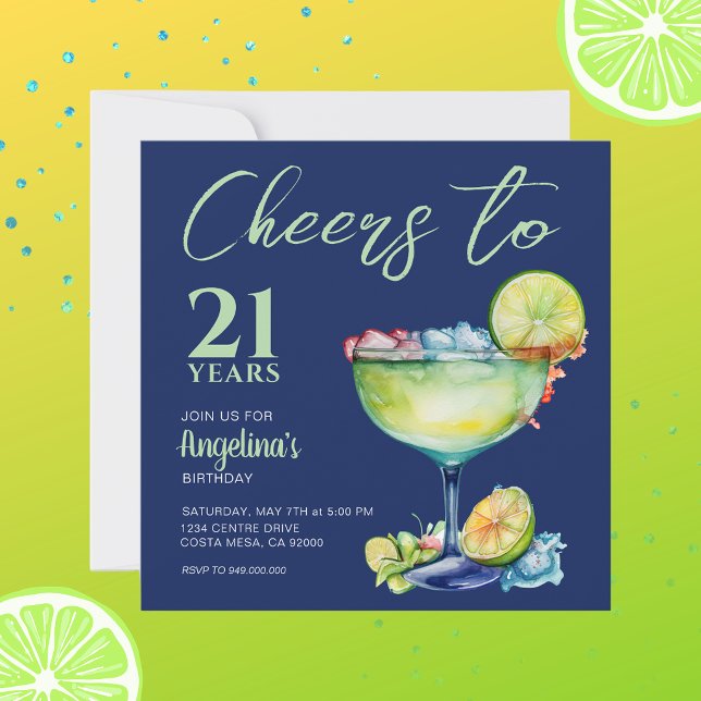Invitación Margarita de cumpleaños 21 Cheers  (Subido por el creador)