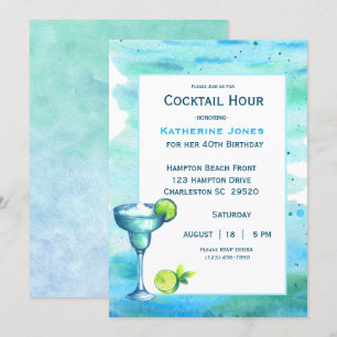 Invitación Margarita, Fiesta de cócteles de cumpleaños de pla