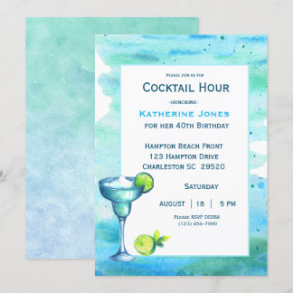 Invitación Margarita, Fiesta de cócteles de cumpleaños de pla