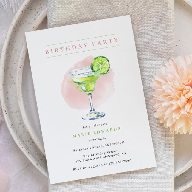 Invitación Margarita | Girly Rubor Pink Modern Adultos Cumple (Subido por el creador)