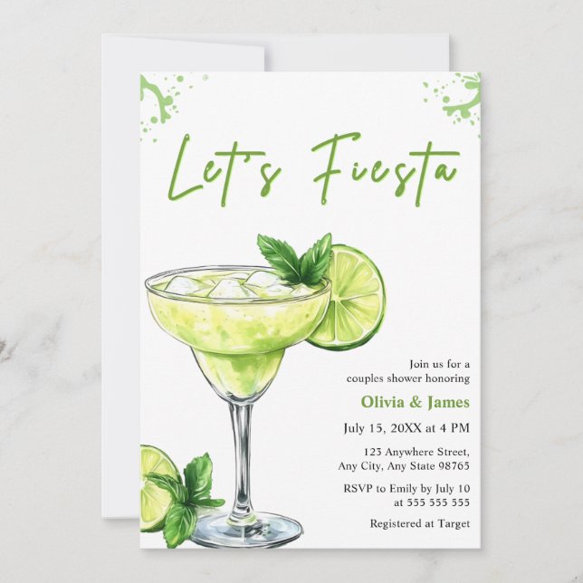 Invitación Margarita Let's Fiesta Couples Bridal Shower (Anverso)