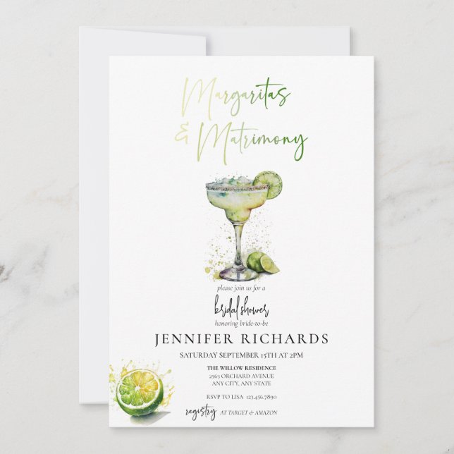 Invitación Margarita | Lime | Ducha tropical de novias (Anverso)