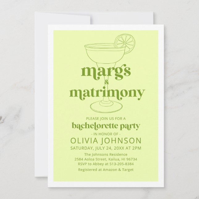 Invitación Margarita Margs & Matrimony Cocktail Bachelorette (Anverso)