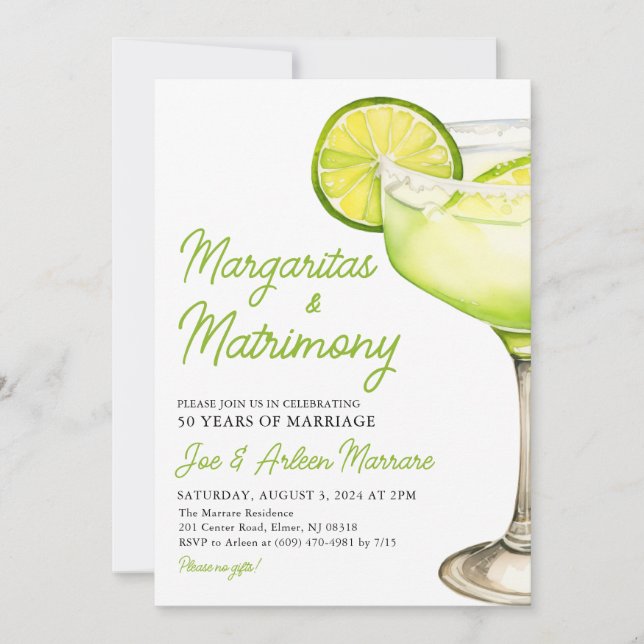 Invitación Margarita Margs & Matrimony Cocktail Bachelorette (Anverso)
