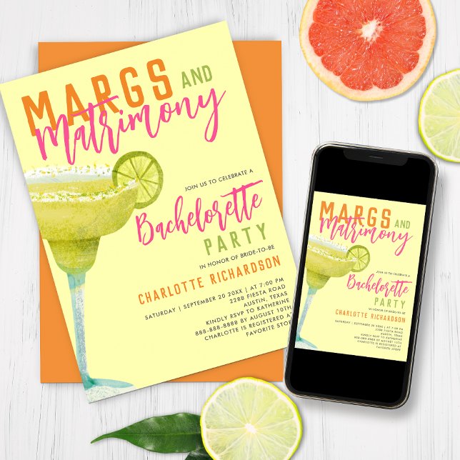 Invitación Margarita Margs & Matrimony Lemon Bachelorette (Subido por el creador)