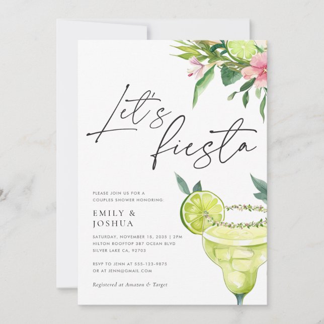 Invitación Margarita Mexicana Fiesta Parejas Ducha (Anverso)