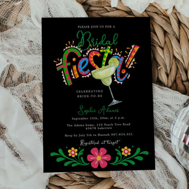 Invitación Margarita Negra Fiesta Mexicana Brillante (Subido por el creador)
