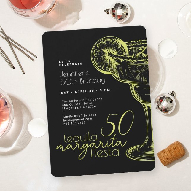 Invitación Margarita negra moderna Fiesta Fiesta 50 cumpleaño (Subido por el creador)