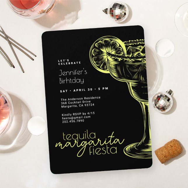 Invitación Margarita negra moderna Fiesta fiesta de cumpleaño (Subido por el creador)