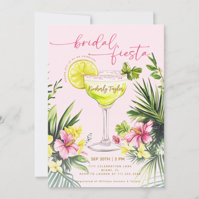 Invitación Margarita Pink Bridal Fiesta Floral Bridal Shower (Anverso)