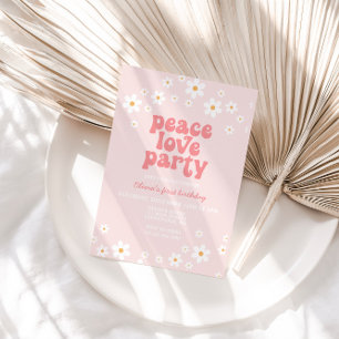 Invitación Margarita retro boho floral paz amor fiesta cumple