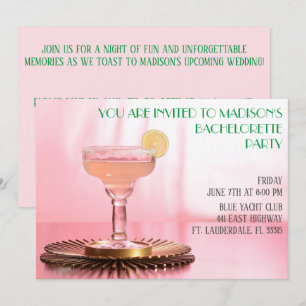 Invitación Margarita rosa Novia/Bachelorette Party
