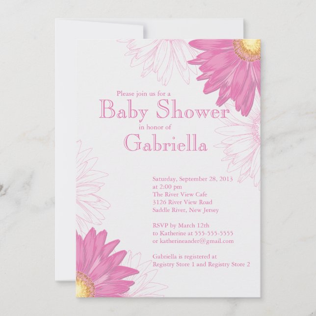 Invitación Margarita rosada y blanca moderna Baby Shower del (Anverso)