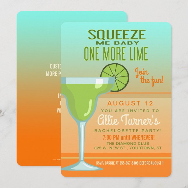 Invitación Margarita | Squeeze Me Baby | Bachelorette (Anverso / Reverso)