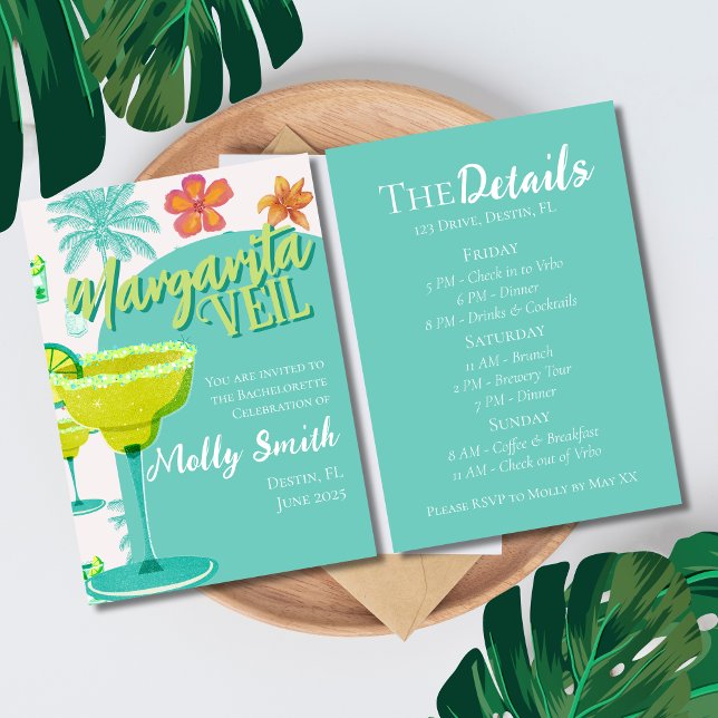 Invitación Margarita Veil Bachelorette Party Itinerario (Spice up the celebration with this Margarita Veil Tropical Fiesta Bachelorette Collection!)