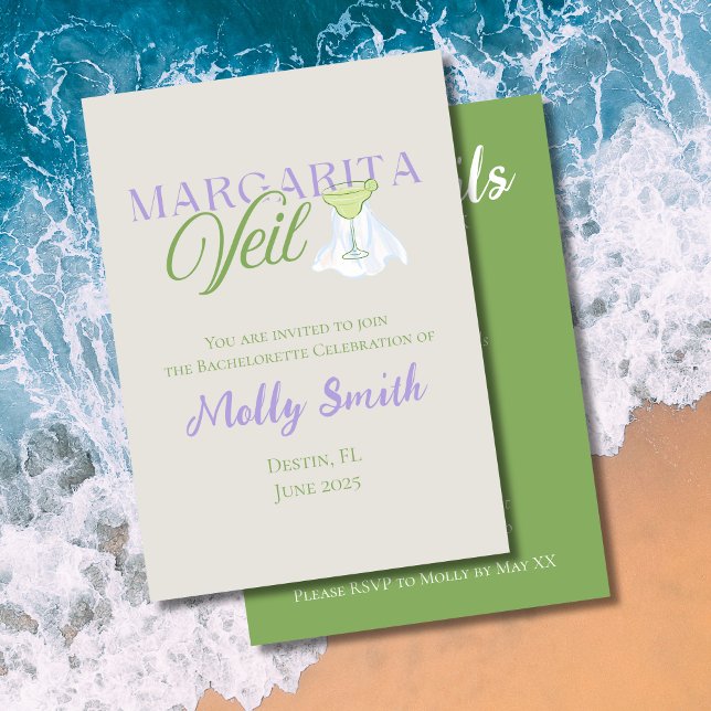 Invitación Margarita Veil - Diseño divertido de la fiesta de  (Margarita Veil invite with modern purple font – perfect for engagement or beach bridal celebrations!)