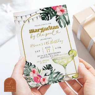 Invitación Margaritas acuarela junto a la piscina Fiesta Trop