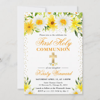 Invitación Margaritas Amarillas Flores Primera Comunión
