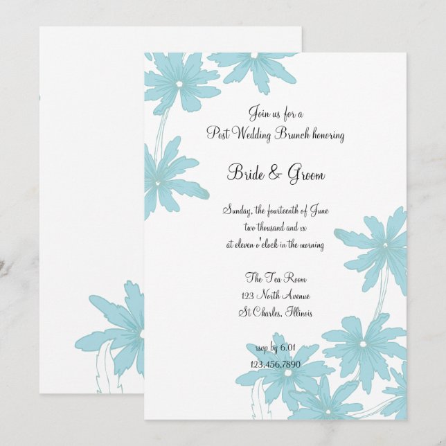 Invitación Margaritas Azules Claros Brunch de Después de la B (Anverso / Reverso)