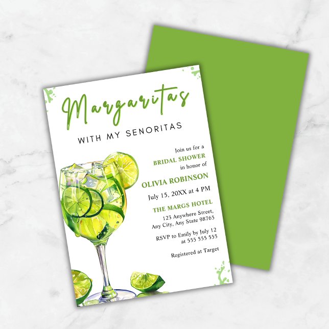 Invitación Margaritas con mi ducha de novia Senoritas Fiesta (Margaritas with my Senoritas Fiesta Bridal Shower Invitation )