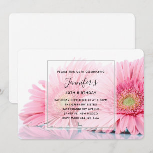 Invitación Margaritas Gerbera Rosa Foto de Cumpleaños Elegant
