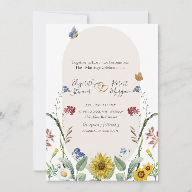 Invitación Margaritas girasoles mariposas (Anverso)