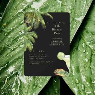 Invitación Margaritas Negras y Tacos Fiesta de Cumpleaños Tro