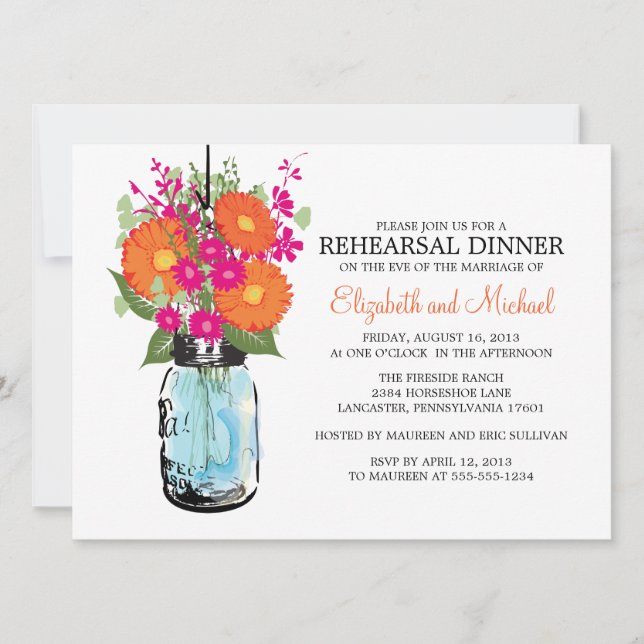 Invitación Margaritas rústicas de Gerber del tarro de albañil (Anverso)