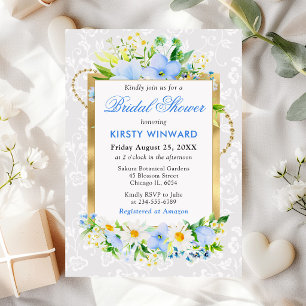 Invitación Margaritas y Flores Azules de Verano Baño de Boda 