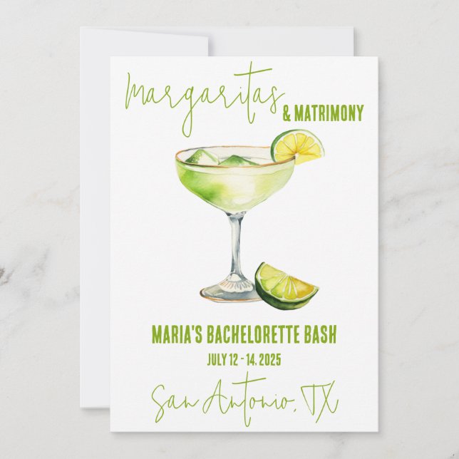 Invitación Margaritas y Matrimonia Bachelorette Fiesta de fin (Anverso)