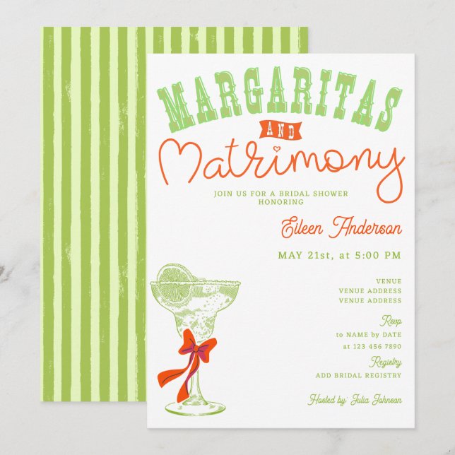 Invitación Margaritas y Matrimonia Tulum Bachelorette Party (Anverso / Reverso)