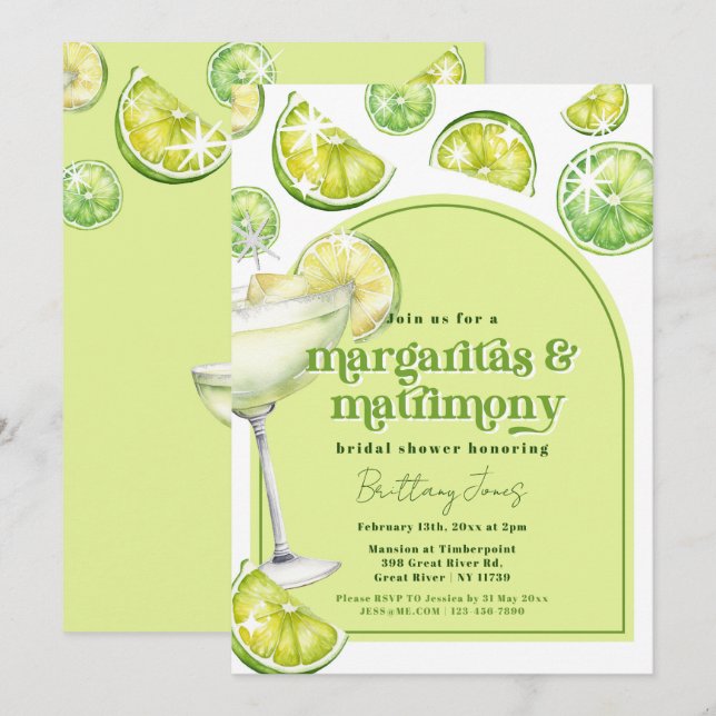 Invitación Margaritas y Matrimonio Green Groovy Bridal Shower (Anverso / Reverso)