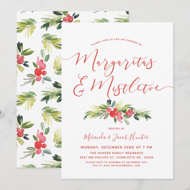 Invitación Margaritas y Mistletoe | Fiesta de navidades (Anverso / Reverso)
