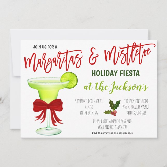 Invitación Margaritas y Mistletoe invitan de vacaciones (Anverso)