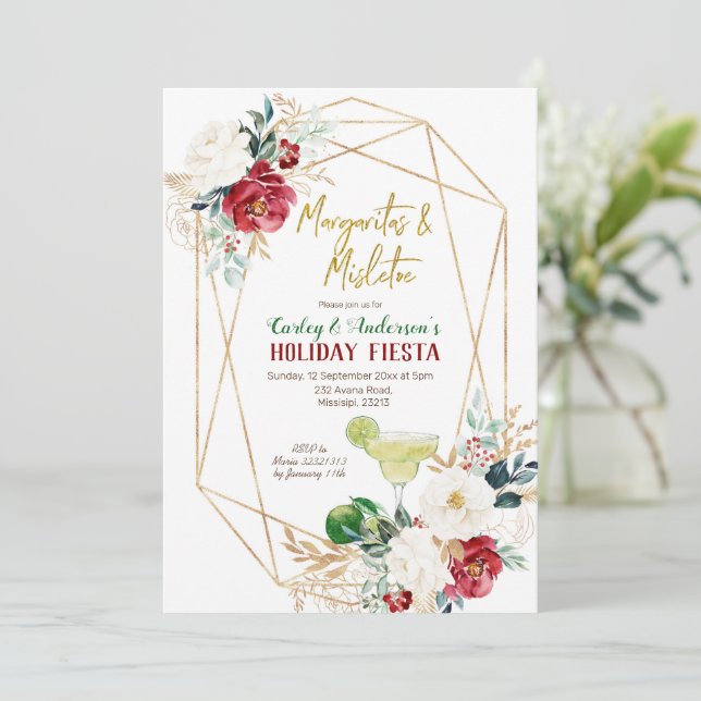 Invitación Margaritas y Navidades Mistletoe Fiesta (Anverso de pie)