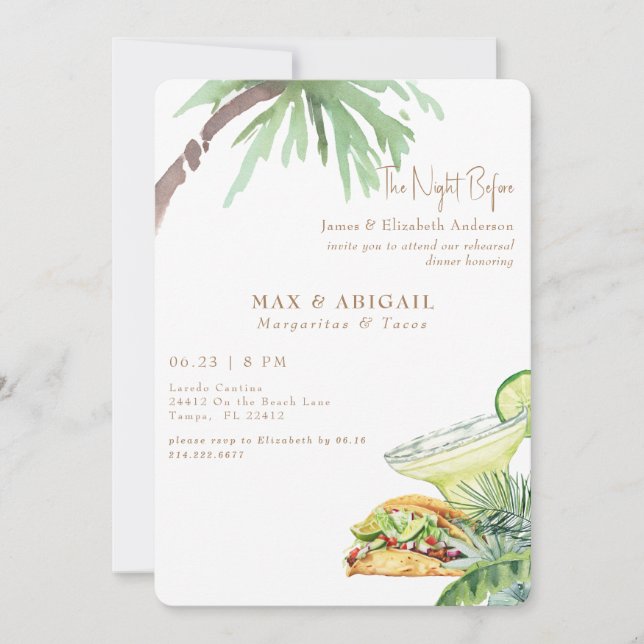 Invitación Margaritas y tacos la noche antes del Tropical II (Anverso)