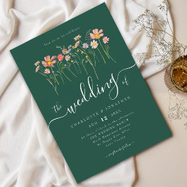 Invitación Margen de flores silvestres elegante guión verde