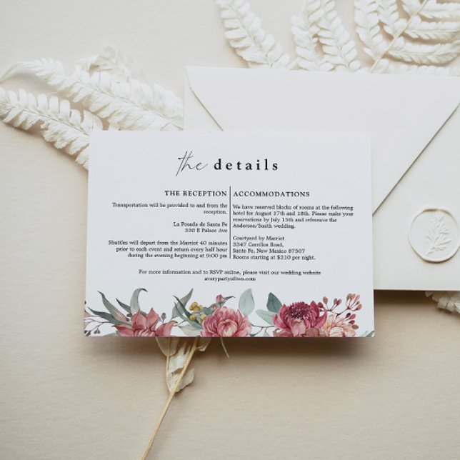 Invitación MARGOT Dusty Rose Blush Floral Wedding Detail Card (Subido por el creador)