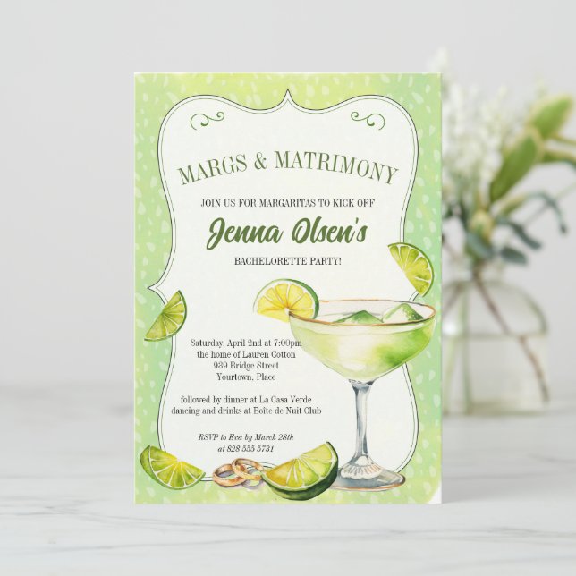 Invitación Margs and Matrimony Bachelorette Party (Anverso de pie)