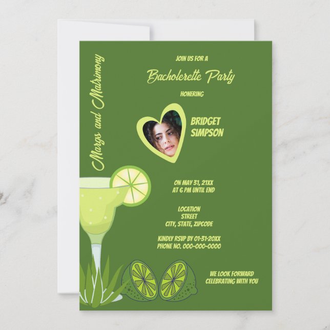 Invitación margs and matrimony Bachelorette party retrato (Anverso)